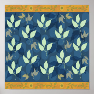 Lovely Green and Blue Leafy Pattern Poster