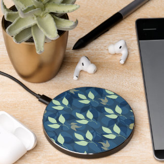 Lovely Green and Blue Leafy Pattern Wireless Charger