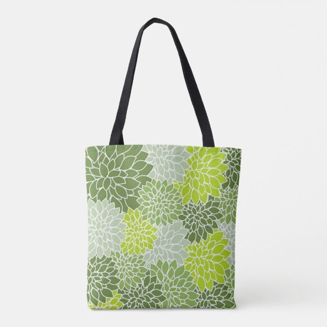 Lovely Green and Gray Dahlia Floral  Tote Bag (Back)