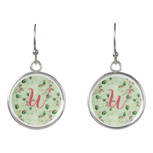 Lovely Green and Pink Floral  Earrings (Front)