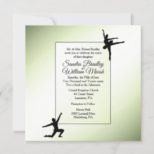 Lovely Green Ballet Dancers Wedding Invitation