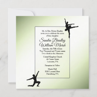 Lovely Green Ballet Dancers Wedding Invitation