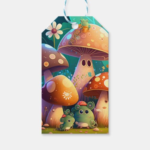 Lovely green cute baby muchrooms Gift Tag