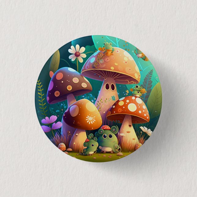 Lovely green cute baby mushrooms       button (Front)