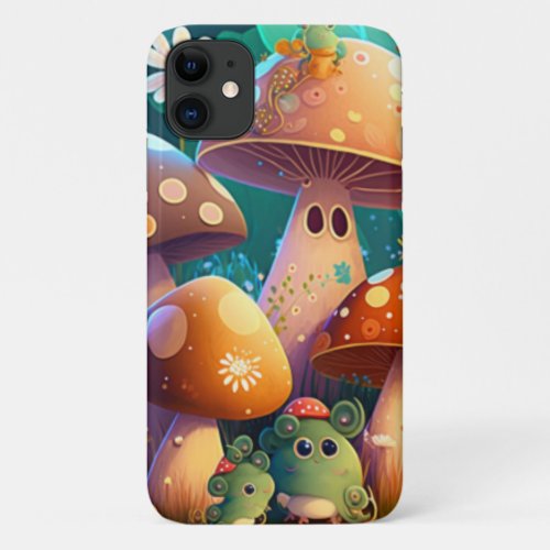 Lovely green cute baby mushrooms       iPhone 11 case