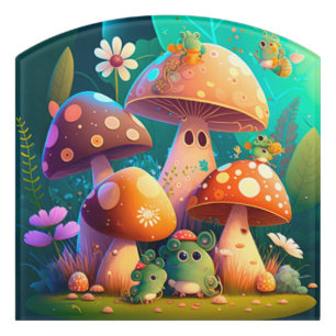 Lovely green cute baby mushrooms door sign