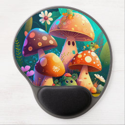 Lovely green cute baby mushrooms       gel mouse pad