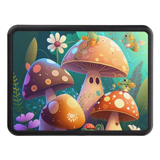 Lovely green cute baby mushrooms    hitch cover (Front)