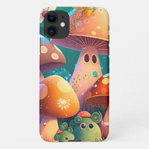 Lovely green cute baby mushrooms       iPhone 11 case