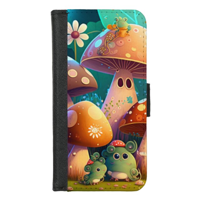 Lovely green cute baby mushrooms       iPhone wallet case (Front)