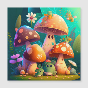 Lovely green cute baby mushrooms magnetic invitation