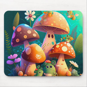 Lovely green cute baby mushrooms mouse pad