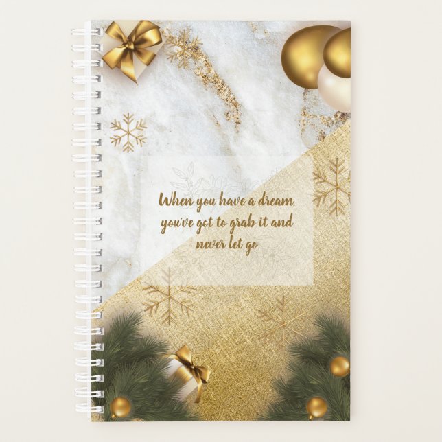 Lovely green Gold Marble Custom Motivational Quote Planner (Front)