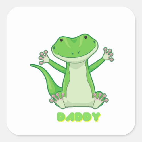 Lovely green lizard on daddys lap square sticker