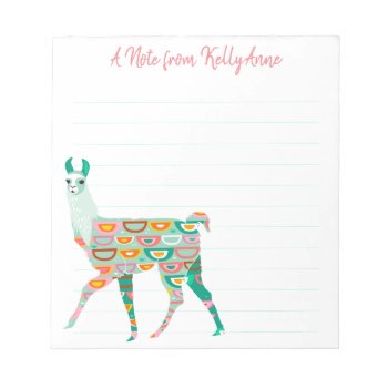 Lovely Green Llama Personalized Lined Notepad by creativetaylor at Zazzle