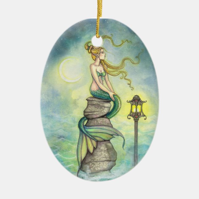 Lovely Green Mermaid by Molly Harrison Ceramic Ornament (Front)