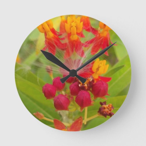 lovely green red yellow Flower Buds Round Clock