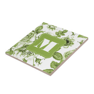 Lovely Green Roses Ceramic Tile
