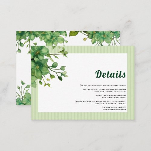 Lovely greenery and stripes spring wedding details enclosure card