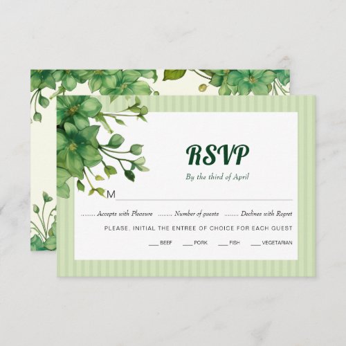 Lovely greenery and stripes spring wedding RSVP card