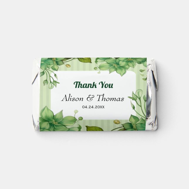 Lovely greenery and stripes Thank You wedding Hershey's Miniatures (Front)