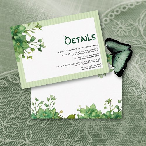 Lovely greenery and stripes wedding details enclosure card