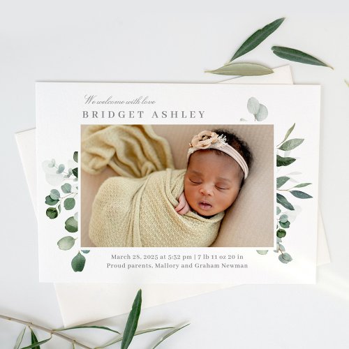 Lovely Greenery Baby Birth Announcement