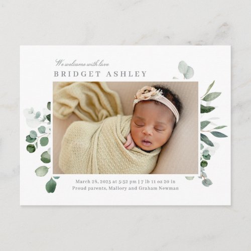 Lovely Greenery Baby Birth Announcement Postcard