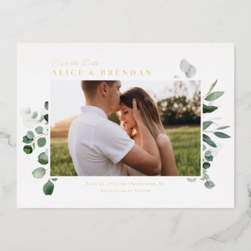 Lovely Greenery FOIL Save The Date Postcard