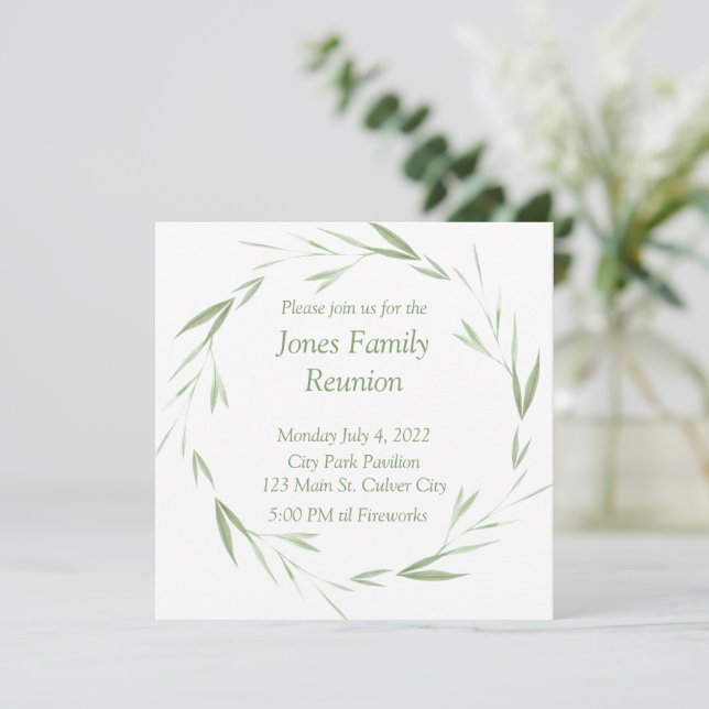 Lovely greenery personalized family reunion invitation (Standing Front)