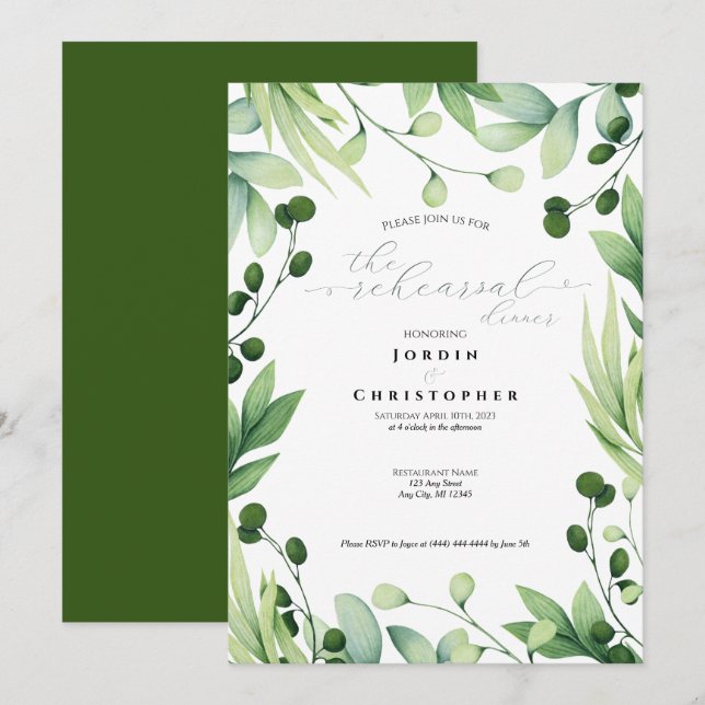 Lovely Greenery Rehearsal Dinner Invitation (Front/Back)