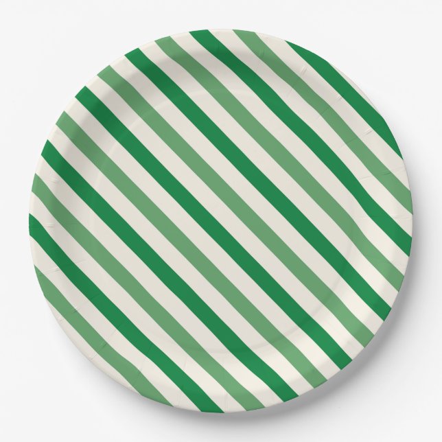Lovely greenery stripes Simple birthday party Paper Plates (Front)