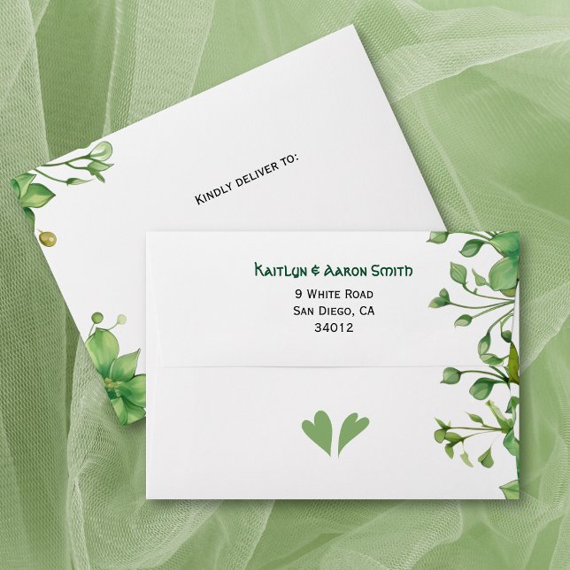 Lovely greenery, stripes St Patricks Day wedding Envelope (Creator Uploaded)