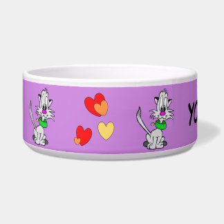 Lovely Grey Cat Cartoon Cust. Pet Bowl