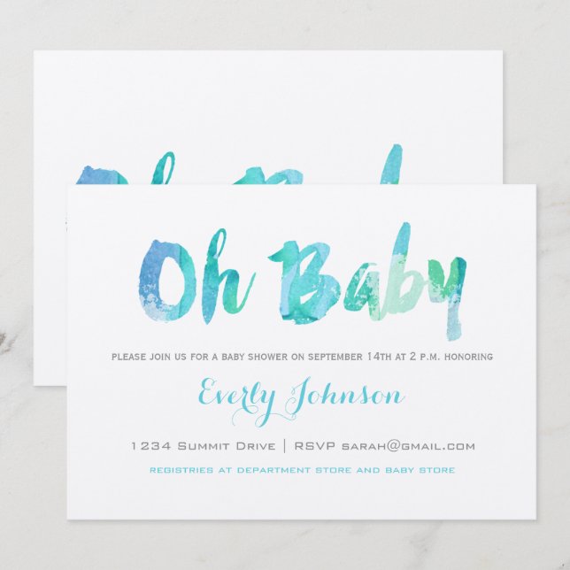 Lovely Hand Lettered Baby Boy Shower Invitation (Front/Back)