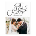 Lovely Hand Lettered Just Married Photo Wedding Postcard