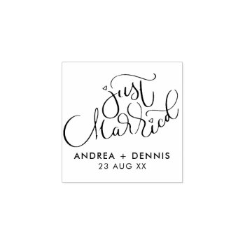 Lovely Hand Lettered Just Married Rubber Stamp by KeikoPrints at Zazzle