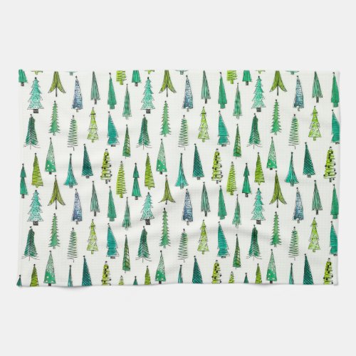 Lovely Hand_Painted Christmas Trees Pattern  Kitchen Towel