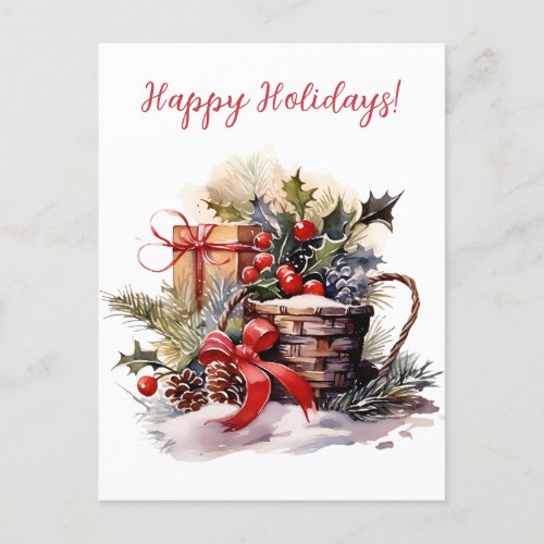 Lovely Happy Holidays Secular Watercolor Artwork Postcard