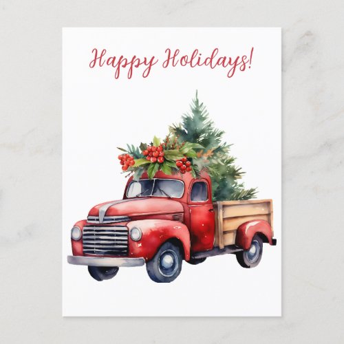 Lovely Happy Holidays Truck Watercolor Artwork Postcard