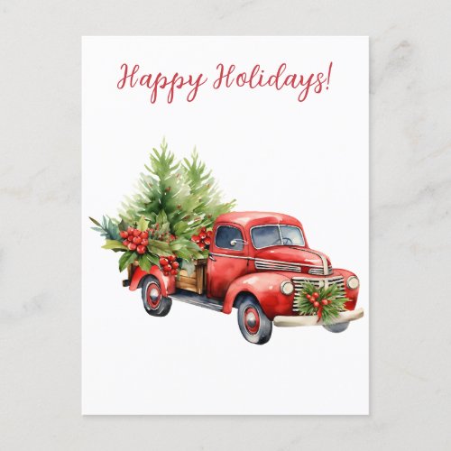 Lovely Happy Holidays Truck Watercolor Artwork Postcard