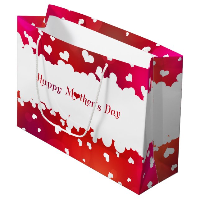 Lovely Happy Mother's Day Hearts Large Gift Bag (Front Angled)