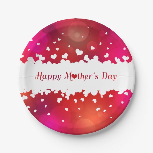Lovely Happy Mother's Day Hearts Paper Plates (Front)