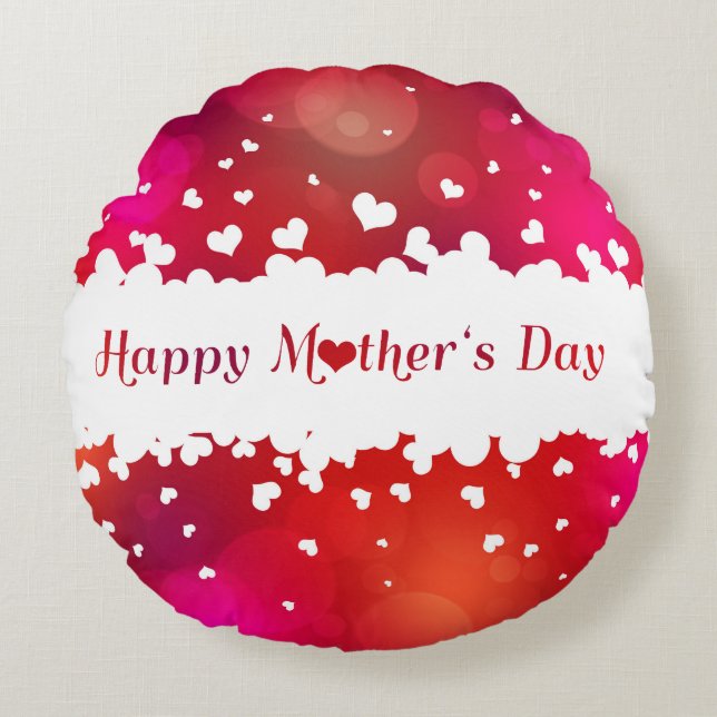 Lovely Happy Mother's Day Hearts Round Pillow (Front)