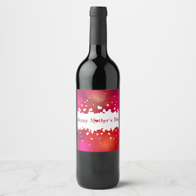 Lovely Happy Mother's Day Hearts Wine Label (Front)