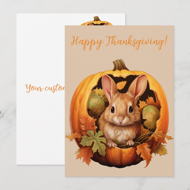 Lovely Happy Thanksgiving Bunny Watercolor Cards (Front/Back)