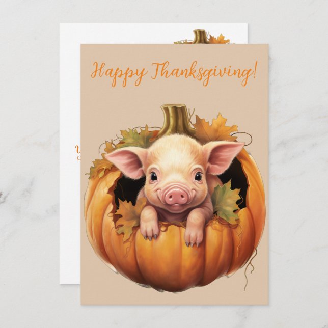 Lovely Happy Thanksgiving Pig Watercolor Cards (Front/Back)