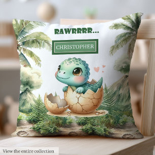Lovely Hatching Soon Baby Dinosaur Watercolor Throw Pillow
