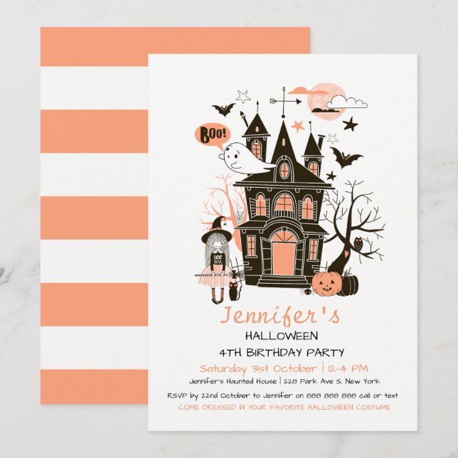 Lovely Haunted House Kids Birthday Halloween Invit Invitation (Front/Back)