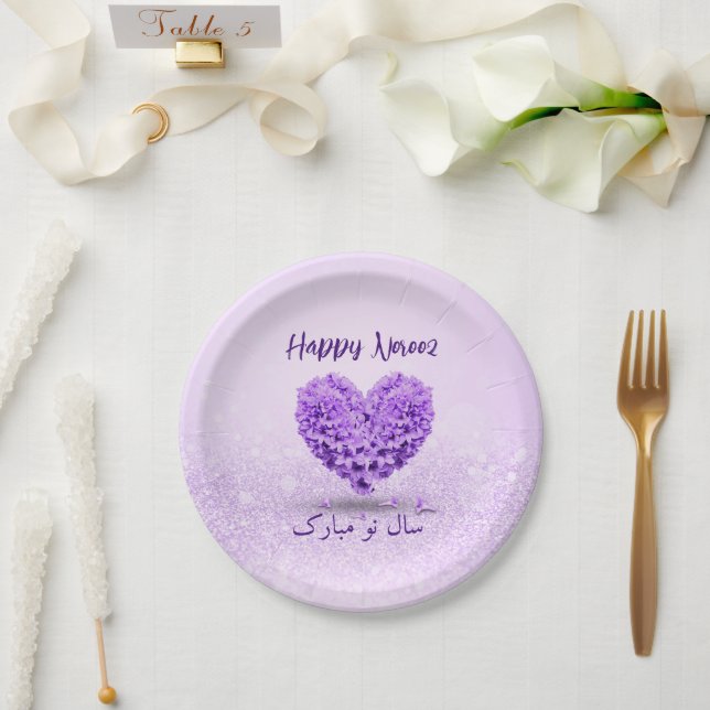 Lovely Heart Bouquet Happy Norooz Purple Hyacinth Paper Plates (Wedding)